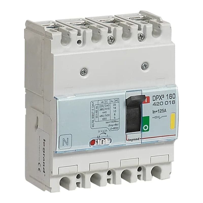 Interruptor termomagnético LEGRAND 420016 · DPX3 160 4P, regulable de 100A a 125A 16kA/380-415VAC
