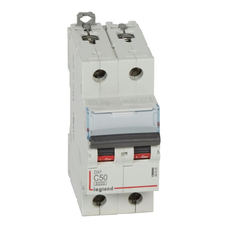 Interruptor termomagnético DIN LEGRAND 407805 · DX3 6000 C50, 2x50A, IEC 60947, 25kA/230VAC - 10kA/400VAC