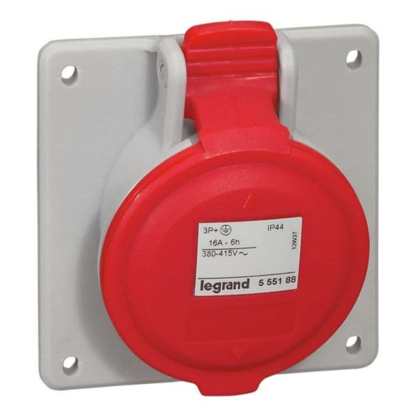 Toma de empotrar LEGRAND 555188 · 3P+T 16A 415VAC IP44 rojo 6H P17