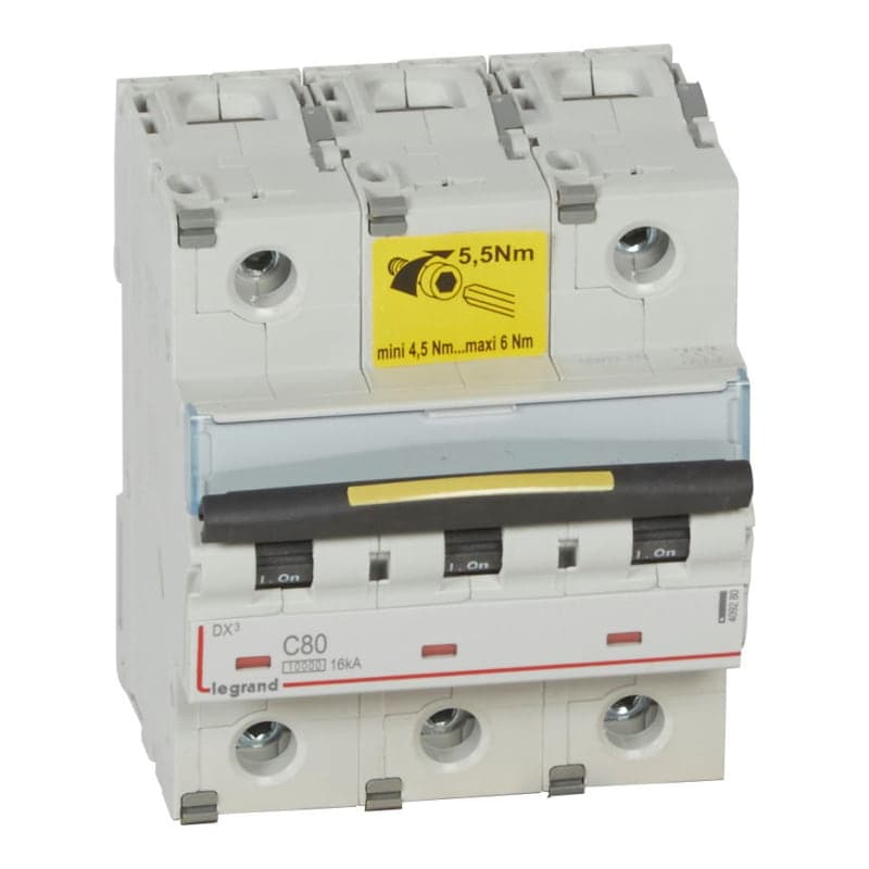 Interruptor termomagnético DIN LEGRAND 409280 · DX3 10000 C80, 3x80A, IEC 60947, 32kA/230VAC - 16kA/400VAC