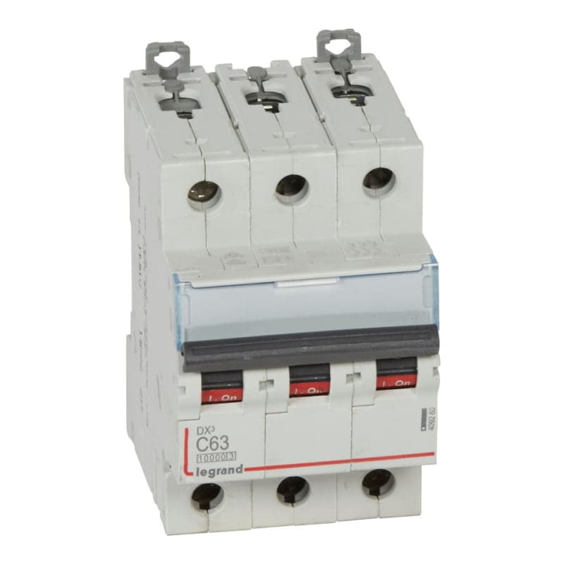 Interruptor termomagnético DIN LEGRAND 409260 · DX3 10000 C63, 3x63A, IEC 60947, 32kA/230VAC - 16kA/400VAC