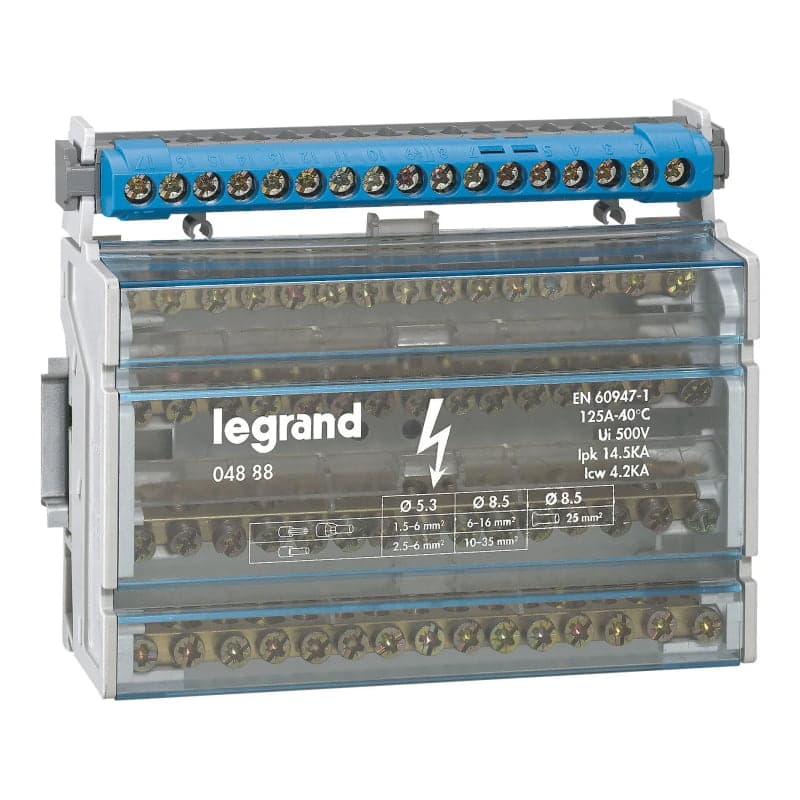 Repartidor para neutro LEGRAND 004845 · 8 x1.5A 16mm² - azul - L 141mm para XL3