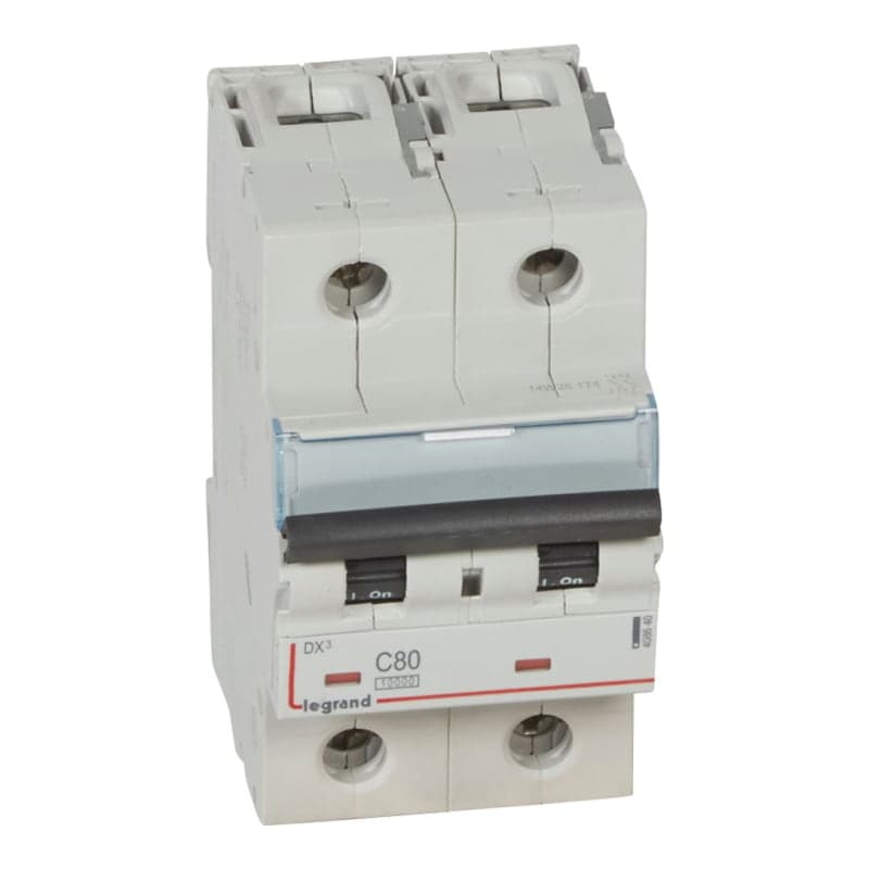 Interruptor termomagnético DIN LEGRAND 408640 · DX3 10000 C80, 2x80A, IEC 60947, 32kA/230VAC - 16kA/400VAC