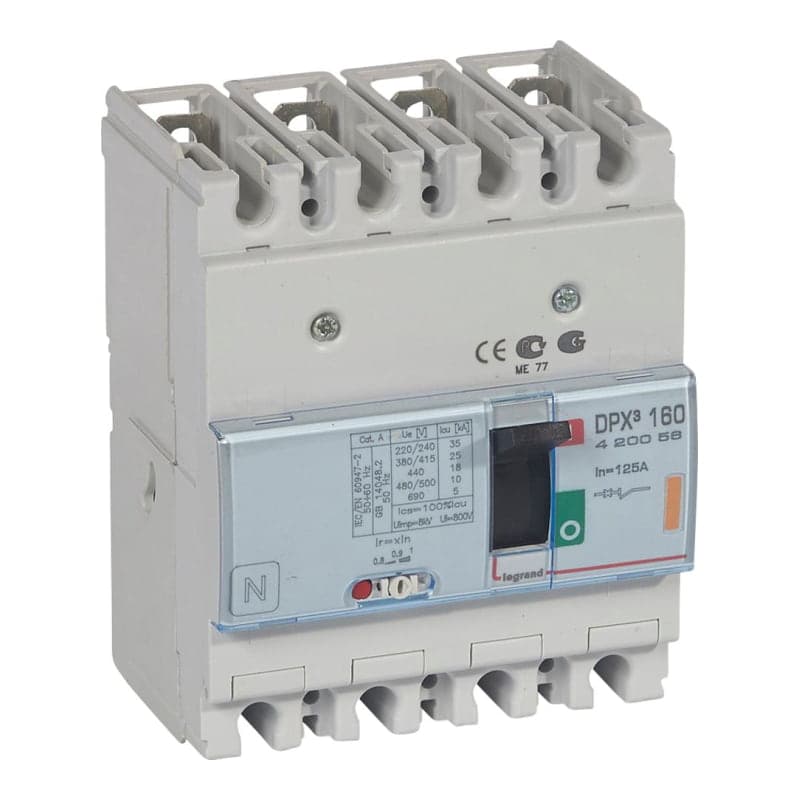Interruptor termomagnético LEGRAND 420056 · DPX3 160 4P, regulable de 100A a 125A. 25kA/380-415VAC