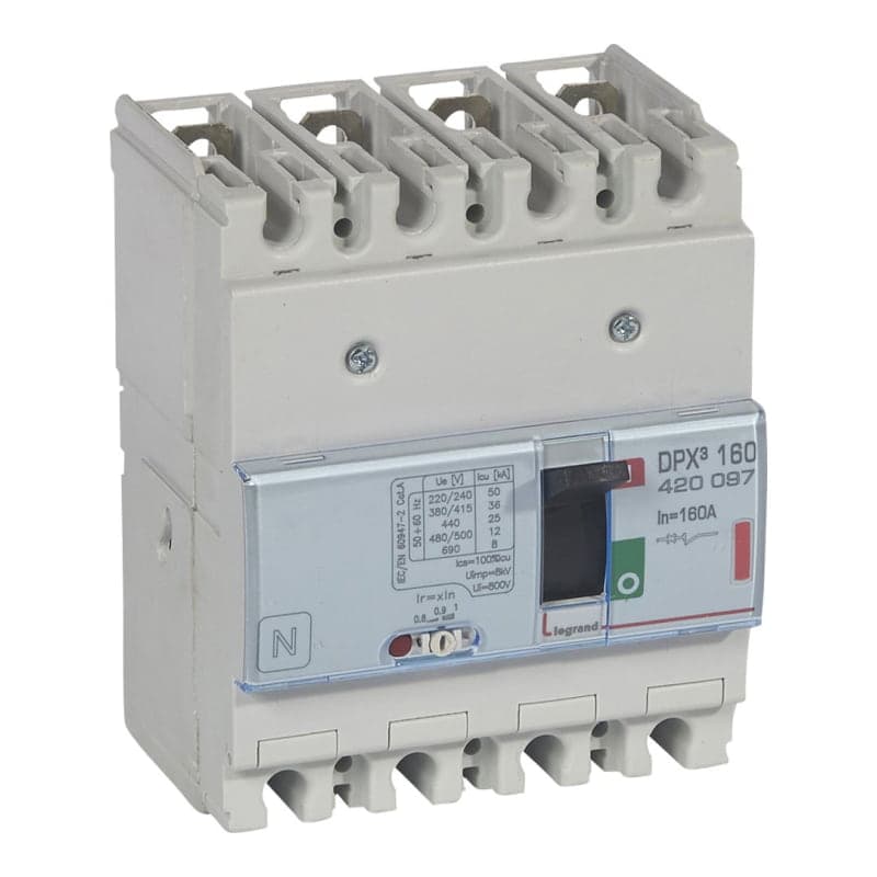 Interruptor termomagnético DPX³ LEGRAND 420097 · 160 4P, regulable de 128A A 160A. 36kA/380-415VAC