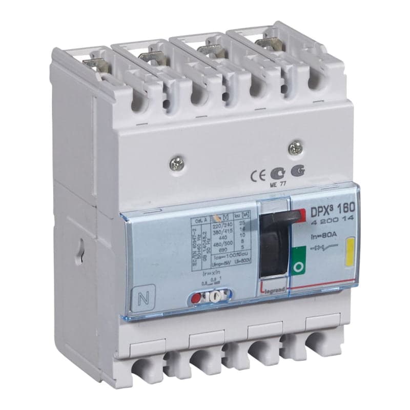 Interruptor termomagnético LEGRAND 420014 · DPX3 160 4P, regulable de 64A a 80A 16kA/380-415VAC