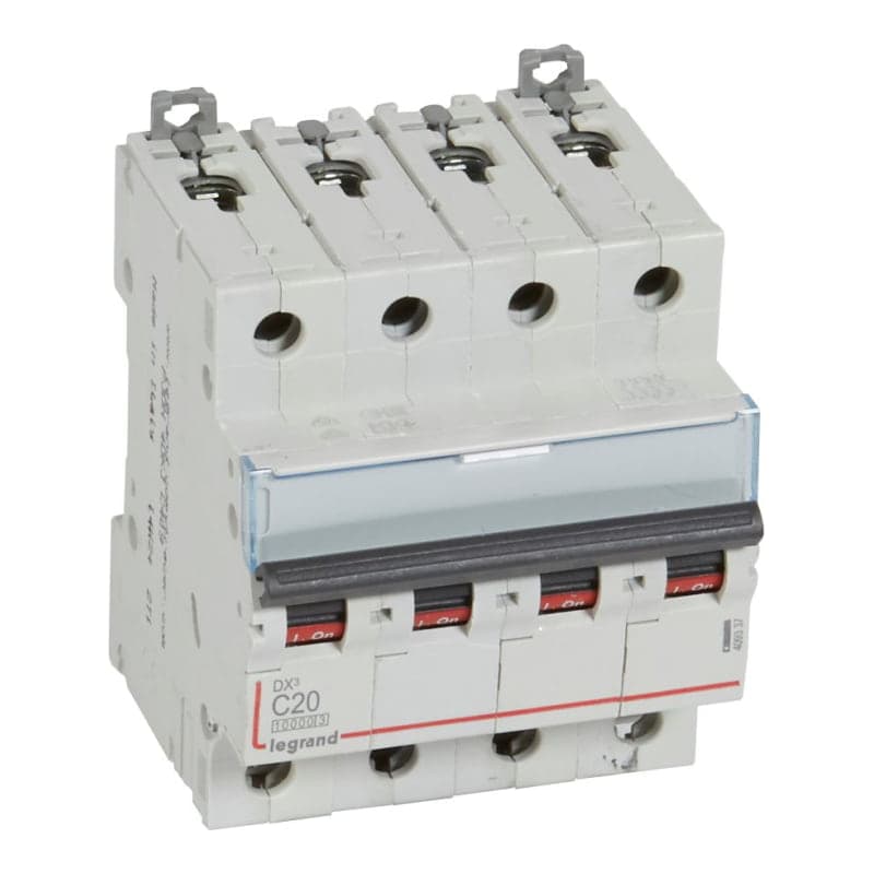 Interruptor termomagnético DIN LEGRAND 409337 · DX3 10000 C20, 4x20A, IEC 60947, 32kA/230VAC - 16kA/400VAC