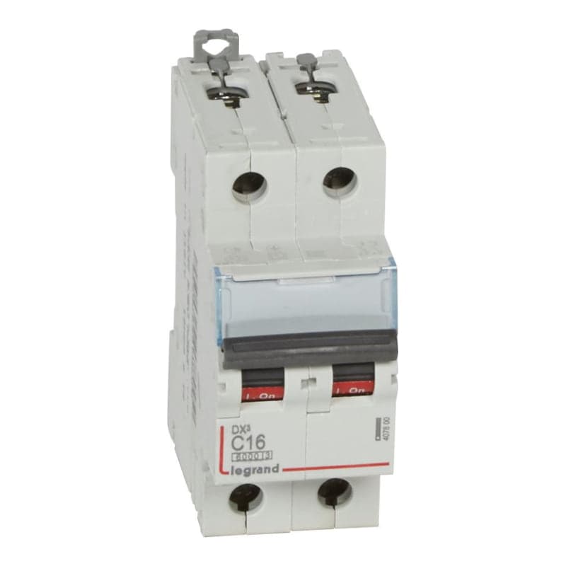 Interruptor termomagnético DIN LEGRAND 407800 · DX3 6000 C16, 2x16A, IEC 60947, 25kA/230VAC - 10kA/400VAC