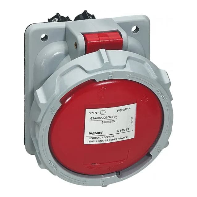 Toma de empotrar LEGRAND 555588 · 3P+T 63A 415VAC IP67 rojo