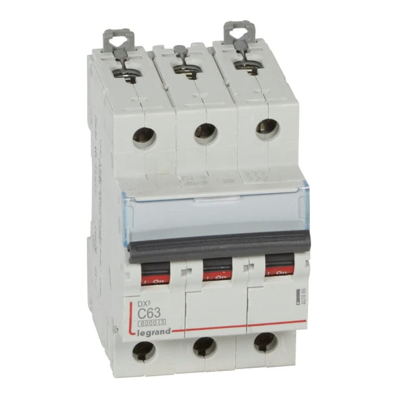Interruptor termomagnético DIN LEGRAND 407865 · DX3 6000 C63, 3x63A, IEC 60947, 25kA/230VAC - 10kA/400VAC