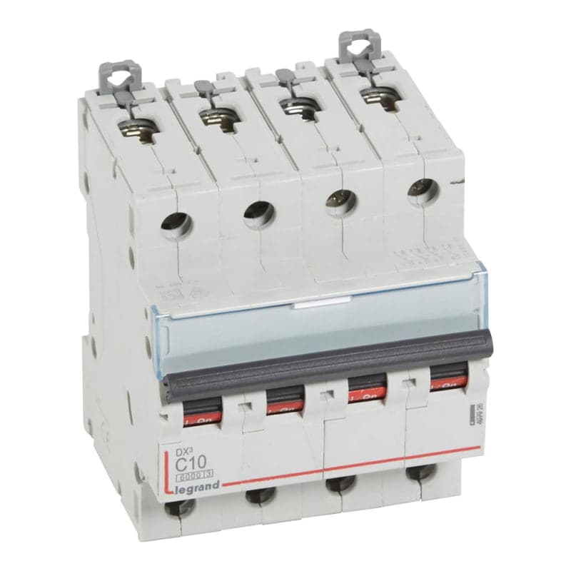 Interruptor termomagnético DIN LEGRAND 407926 · DX3 6000 C10, 4x10A, IEC 60947, 25kA/230VAC - 10kA/400VAC