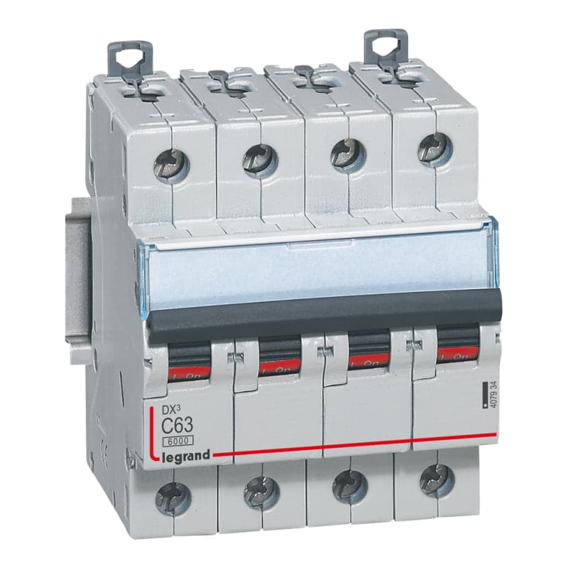 Interruptor termomagnético DIN LEGRAND 407934 · DX3 6000 C63, 4x63A, IEC 60947, 25kA/230VAC - 10kA/400VAC