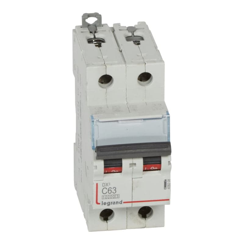 Interruptor termomagnético DIN LEGRAND 409208 · DX3 10000 C63, 2x63A, IEC 60947, 32kA/230VAC - 16kA/400VAC