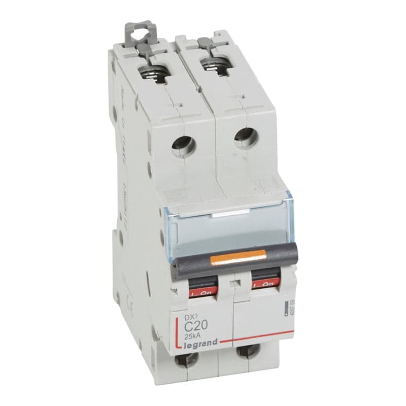 Interruptor termomagnético DIN LEGRAND 409769 · DX3 25kA C20, 2x20A, IEC 60947, 50kA/230VAC - 25kA/400VAC