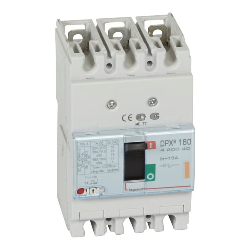 Interruptor termomagnético LEGRAND 420040 · DPX3 160 3P, regulable de 12.8A a 16A. 25kA/380-415VAC