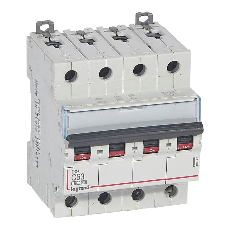 Interruptor termomagnético DIN LEGRAND 409342 · DX3 10000 C63, 4x63A, IEC 60947, 32kA/230VAC - 16kA/400VAC