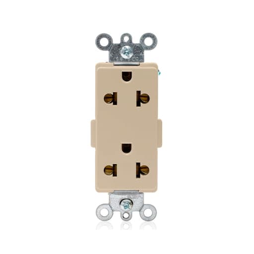 Toma doble empotrable decora universal LEVITON 5835-I · 2x15A L/T 250V O 16A L/T 250V marfil