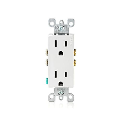 Toma doble empotrable decora LEVITON 5325-W · 2x15A L/T 125V blanco