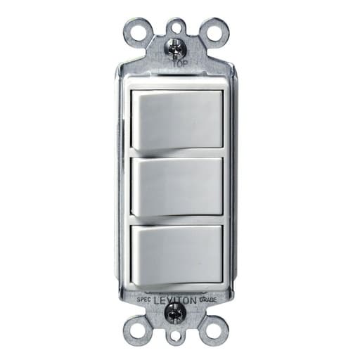 Interruptor triple decora LEVITON 1755-W · 15A 250V blanco