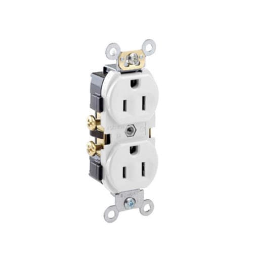 Toma doble empotrable comercial LEVITON CR15-W · 2x15A L/T 125V blanco