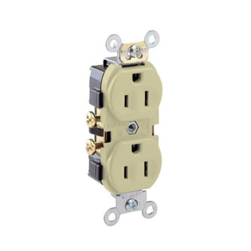 Toma doble empotrable comercial LEVITON CR15-I · 2x15A L/T 125V marfil