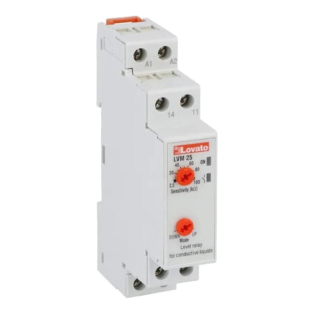 Relé de nivel LOVATO LVM25 · 24A A 24VAC/DC 100kOHM, 1NA/NC montaje DIN