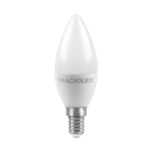 Imagen referencial de la serie: Bulbo MACROLED C37-6-E14-CW · C37 6W E14 AC180-240V frio 6500K