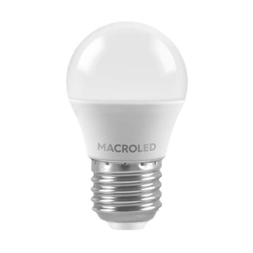 Imagen referencial de la serie: Foco LED MACROLED G45-6-E27-WW · 6W G45 E27 180-240VAC luz cálida 3000K