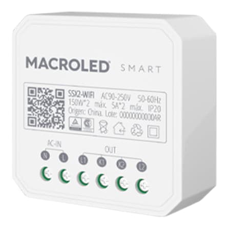 Smart switch MACROLED SSX2-WIFI · 90-250VAC 50/60Hz max 5A por canal