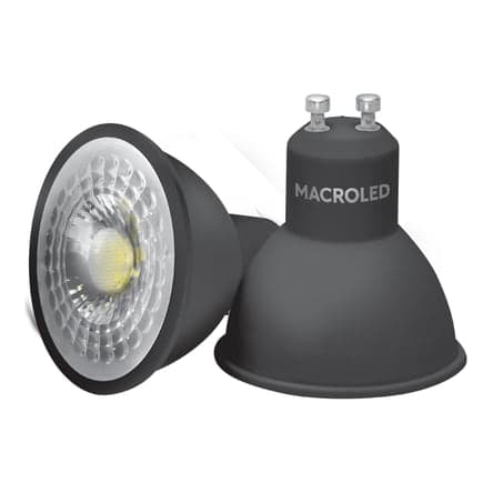 Imagen referencial de la serie: Dicroico LED eco MACROLED BCPS-DP-GU10-20WW · negro MR16 7W 100-240VAC luz cálida 3000K 38° GU10