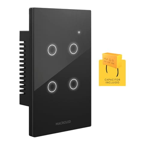 Placa interruptor táctil smart MACROLED TSX4N-CP · negro 4 canales 90-250VAC max 10A