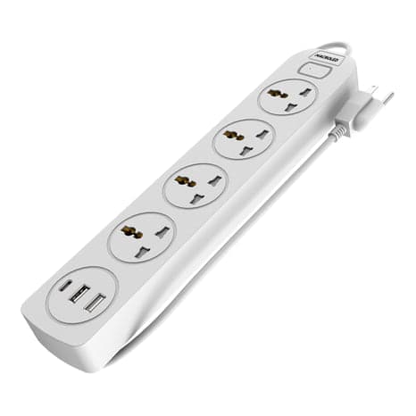 Imagen referencial de la serie: Supresor múltiple MACROLED SX4B-2USB+1USBC-5M · 4 tomas blanco, +2 USB +1 USB C, 5m de cable 3x0.75mm