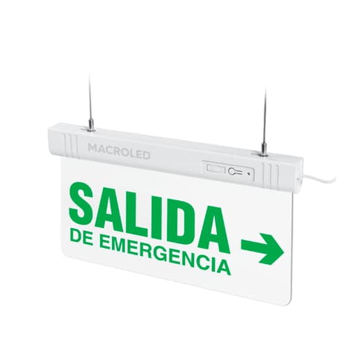 Letrero LED autónomo MACROLED CSL-EME-DER-A · 3HORAS-1W de salida de emergencia LUMINOSO-PE