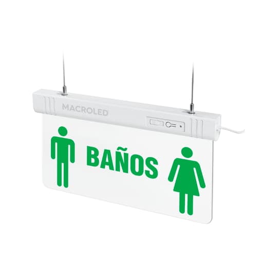 Letrero LED autónomo MACROLED CSL-BANOS-A · 3HORAS-1W de salida de emergencia LUMINOSO-PE- (BAÑOS)