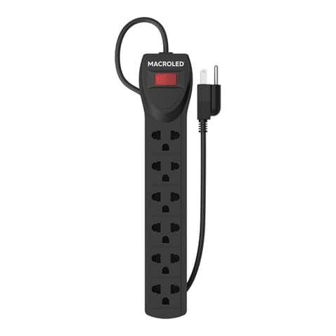 Imagen referencial de la serie: Supresor múltiple MACROLED SX6N-1.5M · 6 tomas, negro, 1.5m de cable 3x0.75mm, 250V, 10A, 2200