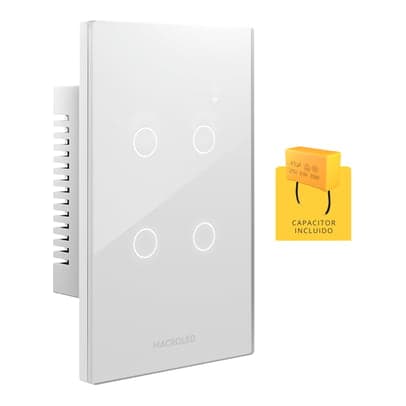 Placa interruptor táctil smart MACROLED TSX4B-CP · blanco 4 canales 90-250VAC max 10A