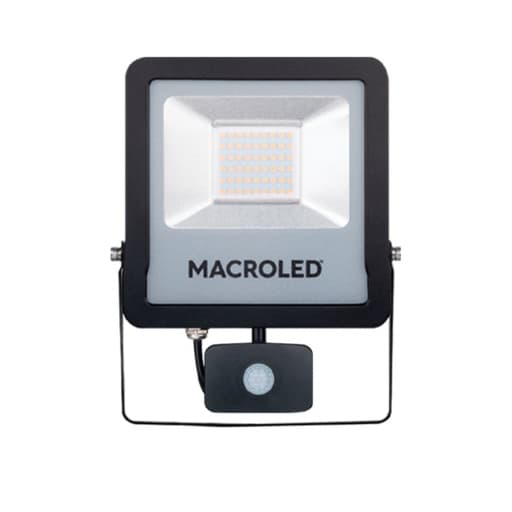 Reflector LED MACROLED SFLSV2-50CW · negro pro con sensor de movimiento 50W 100-240VAC luz fría 6