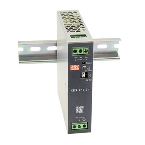 Fuente de alimentación para riel DIN MEAN WELL XDR-75E-24 · 75W 24VDC 3.12A in 85-264VAC (Serie E)