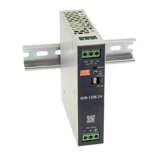 Fuente de alimentación para riel DIN MEAN WELL XDR-120E-12 · 120W 12VDC 10A in 85-264VAC (Serie E)