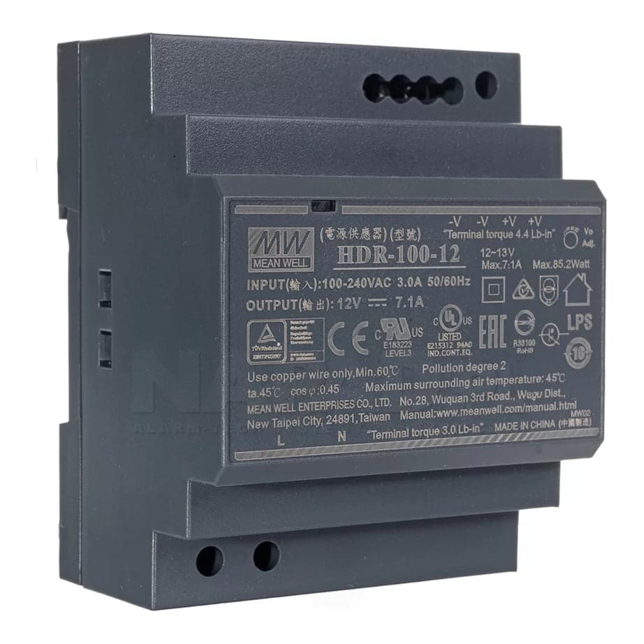 Fuente de alimentación para riel DIN MEAN WELL HDR-100-12 · 100W 12VDC 8A