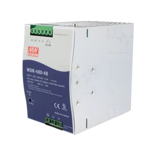 Fuente de alimentación para riel DIN MEAN WELL WDR-480-48 · wide range 480W 48VDC 10A in 180-550VAC