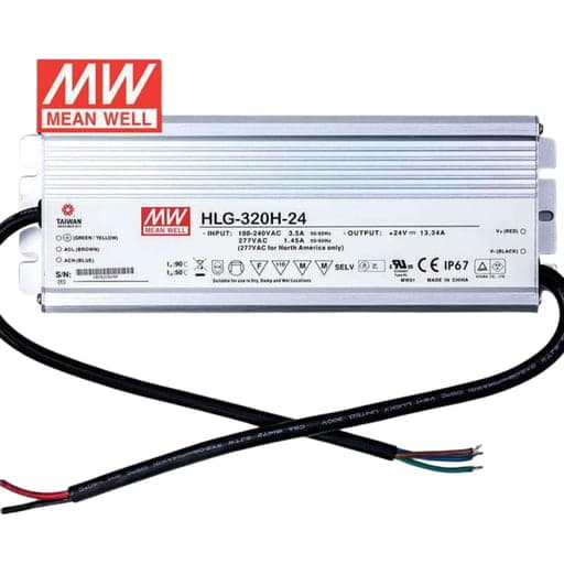 Fuente de alimentación para LED MEAN WELL HLG-320H-24 · 320W 24VDC 13.3A in 90-305VAC IP67 Constant volt