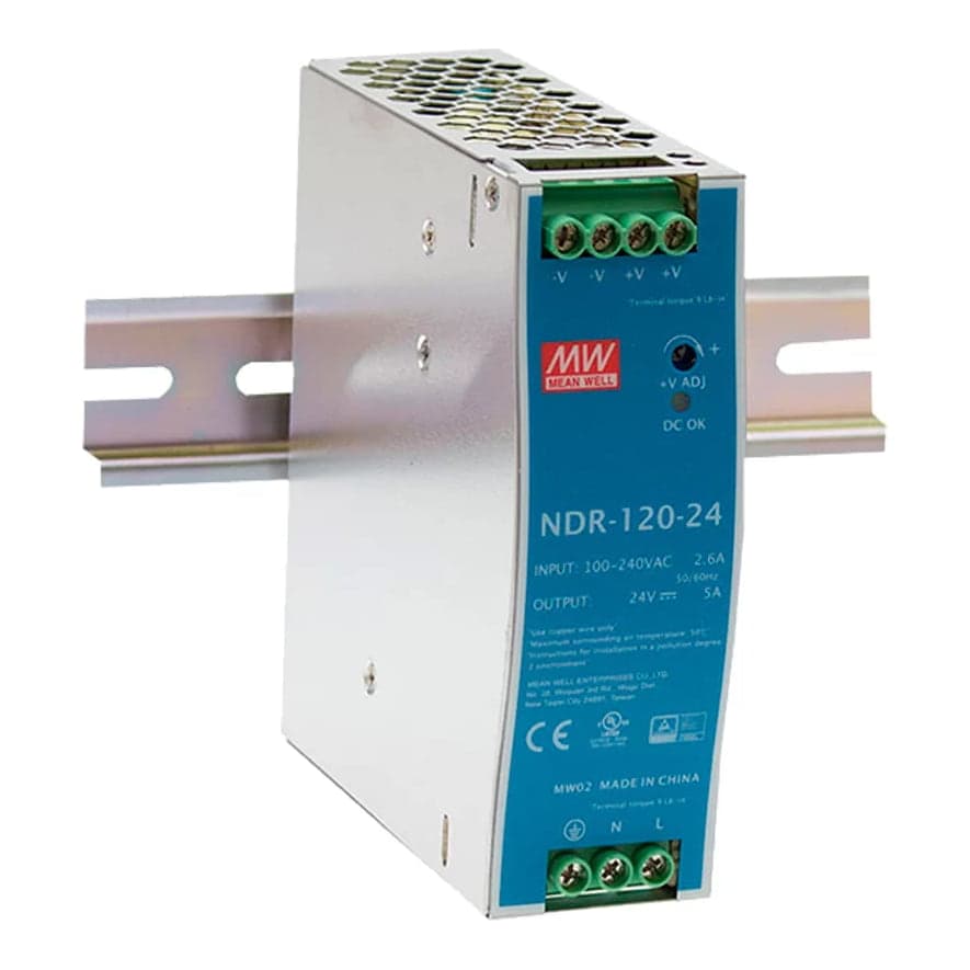 Fuente de alimentación para riel DIN MEAN WELL NDR-120-24 · 120W 24VDC 5A