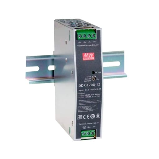 Convertidores DC/DC aislados MEAN WELL DDR-120D-24 · montaje en riel DIN 67.2-154Vin 24V 5A