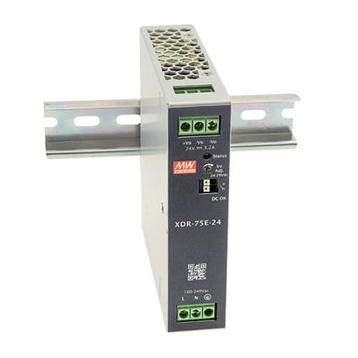 Fuente de alimentación para riel DIN MEAN WELL XDR-75E-36 · 75W 36VDC 2.08A in 85-264VAC (Serie E)