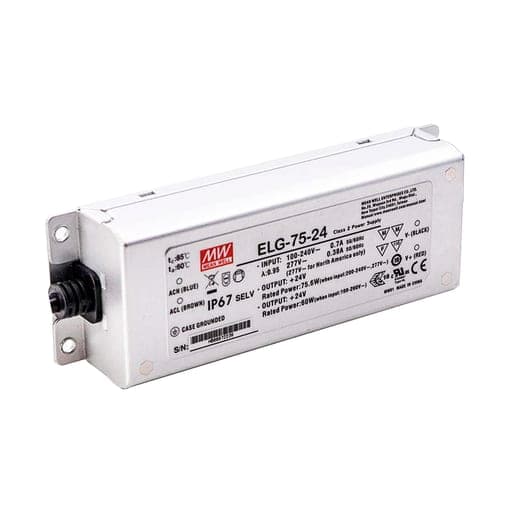 Fuente de alimentación MEAN WELL ELG-75-24 · 75.6W 24V3.15A CC+CV IP67 CC/CV IO fixed