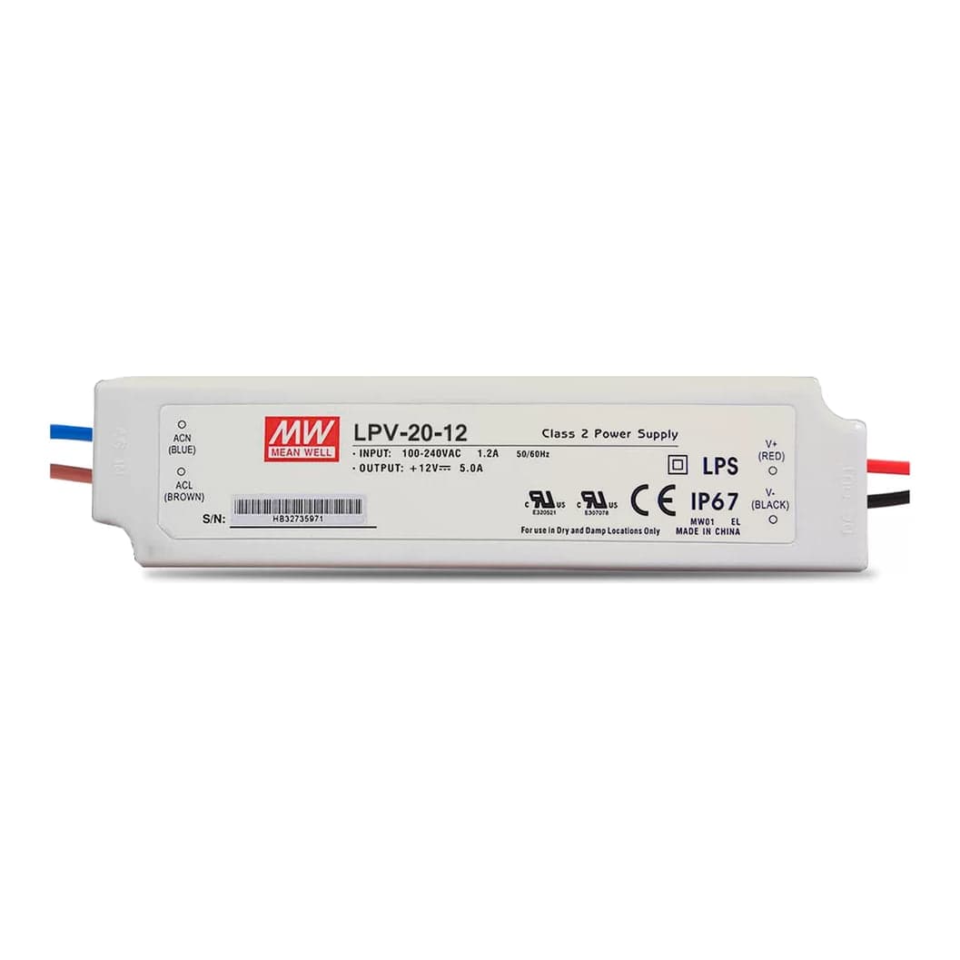 Fuente de alimentación para LED MEAN WELL LPV-20-12 · 20W 12VDC 1.67A · IP67