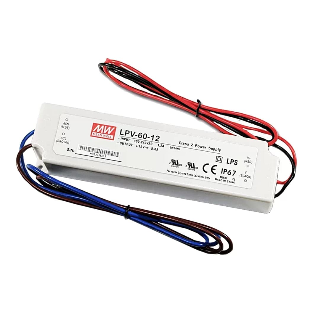 Fuente de alimentación para LED MEAN WELL LPV-60-12 · 60W 12VDC 5A · IP67
