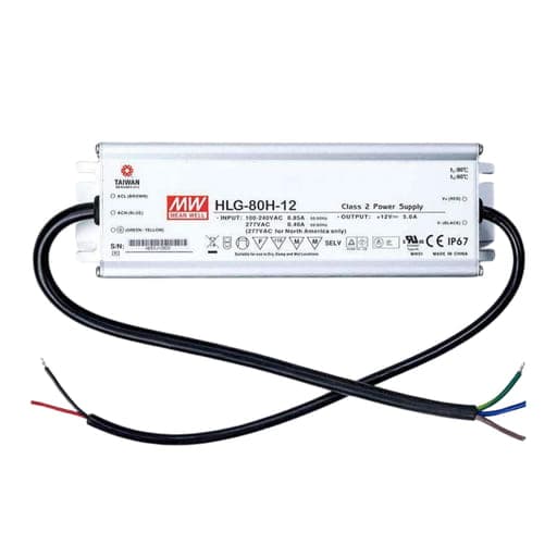 Fuente de alimentación para LED MEAN WELL HLG-80H-12 · 80W 12VDC 6.7A in 90-305VAC IP67 Constant voltag