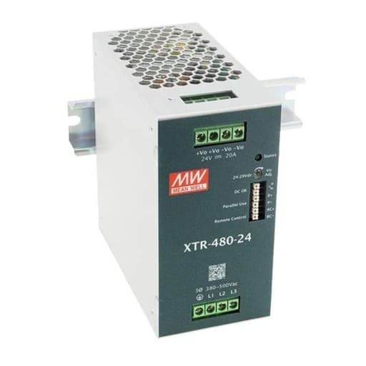 Imagen referencial de la serie: Fuente de alimentación para riel DIN MEAN WELL XTR-480-24 · 480W 24VDC 20A in 85-264VAC